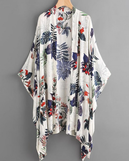 Women Summer Floral Print Loose Long Sleeve Irregular Hem Cardigans Women Summer Floral Print Loose Long Sleeve Irregular Hem Cardigans