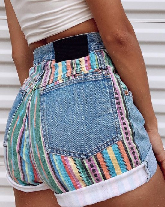 A-line denim shorts with high waist, loose fit, and slimming effect HF2417-03-04 A-line denim shorts with high waist, loose fit, and slimming effect HF2417-03-04