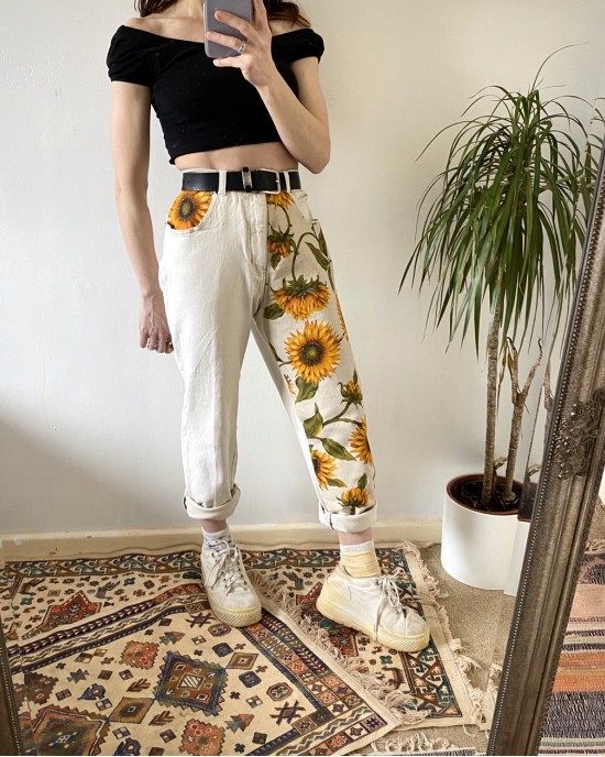 women's sunflower pattern trousers HE1511-03-01 women's sunflower pattern trousers HE1511-03-01