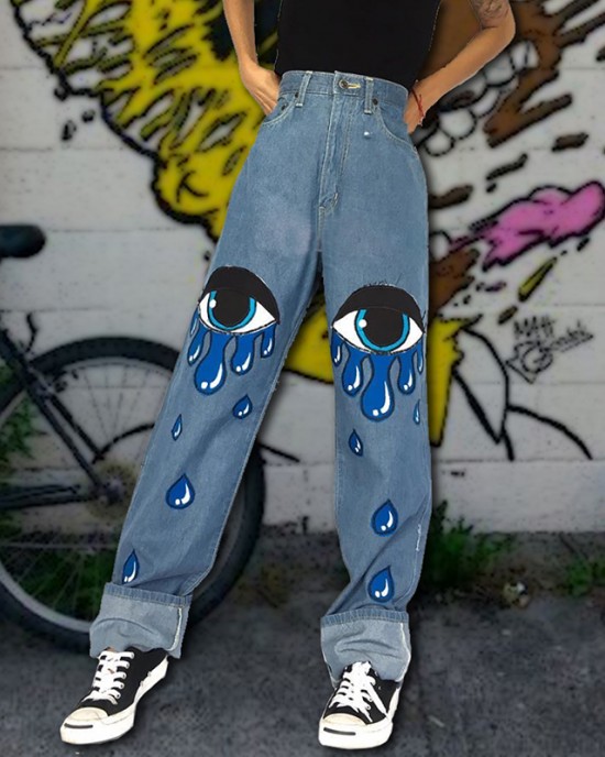 Printed denim trousers HF0812-04-01 Printed denim trousers HF0812-04-01