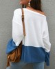 Plus Size Contrast Color One Shoulder Bell Sleeve Knit Sweaters Plus Size Contrast Color One Shoulder Bell Sleeve Knit Sweaters