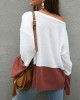 Plus Size Contrast Color One Shoulder Bell Sleeve Knit Sweaters Plus Size Contrast Color One Shoulder Bell Sleeve Knit Sweaters