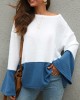 Plus Size Contrast Color One Shoulder Bell Sleeve Knit Sweaters Plus Size Contrast Color One Shoulder Bell Sleeve Knit Sweaters