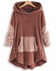 Women Contrast Color Splice Irregular Hem Hooded Fleece Sweatshirt Coats Women Contrast Color Splice Irregular Hem Hooded Fleece Sweatshirt Coats