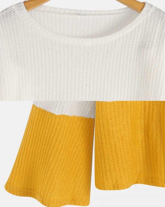 Plus Size Contrast Color One Shoulder Bell Sleeve Knit Sweaters Plus Size Contrast Color One Shoulder Bell Sleeve Knit Sweaters