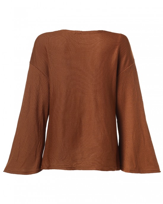 Women Autumn Knitted Bell Sleeve Casual Pullover Sweaters Women Autumn Knitted Bell Sleeve Casual Pullover Sweaters