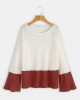 Plus Size Contrast Color One Shoulder Bell Sleeve Knit Sweaters Plus Size Contrast Color One Shoulder Bell Sleeve Knit Sweaters