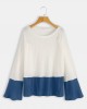 Plus Size Contrast Color One Shoulder Bell Sleeve Knit Sweaters Plus Size Contrast Color One Shoulder Bell Sleeve Knit Sweaters